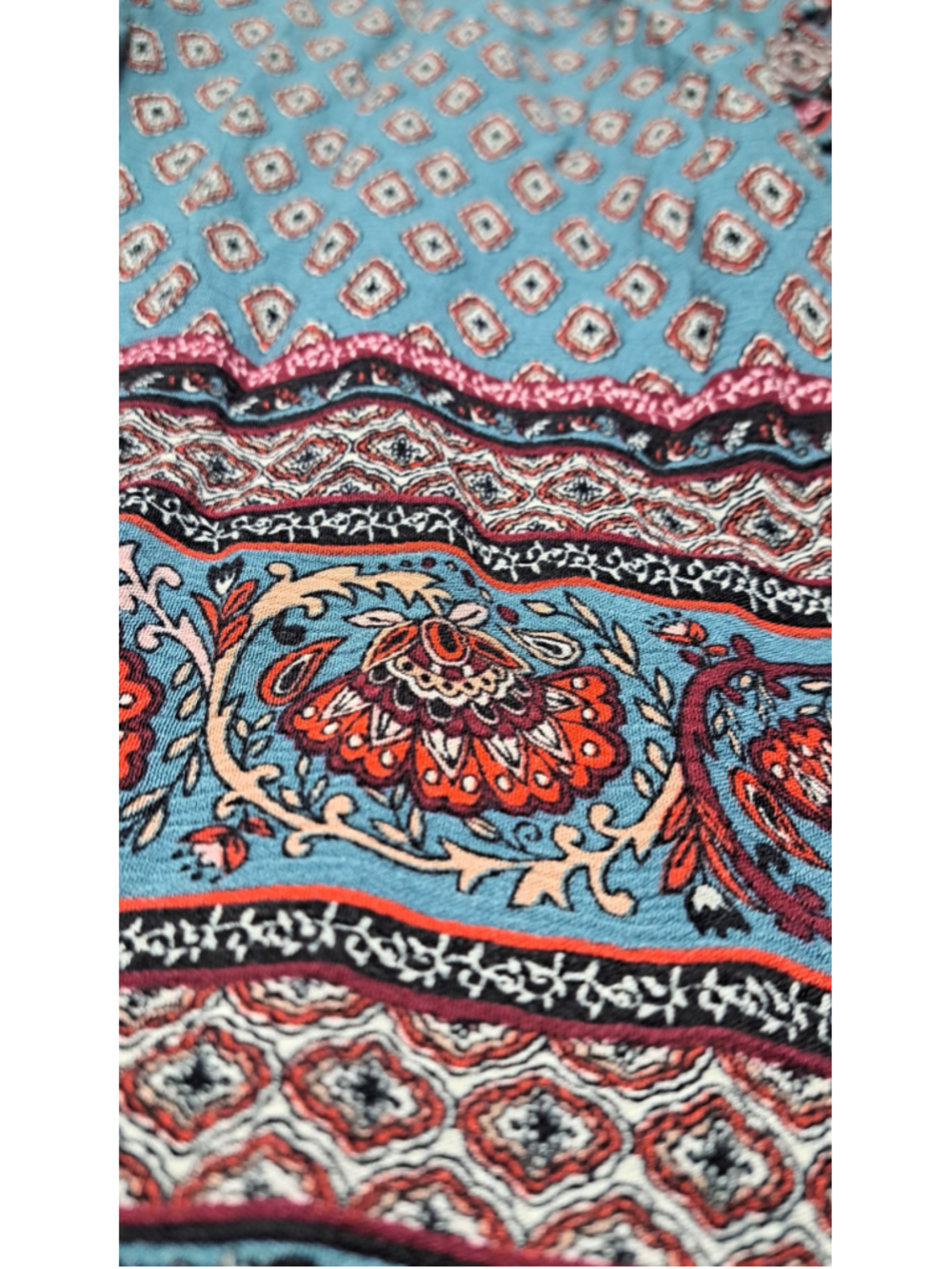 788 - Suzanne Betro XL Teal Boho Paisley Bell Sleeve Tunic Dress - Picture 5 of 8